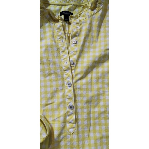 Talbots Womens Yellow Gingham Cotton Blouse L With Button Details & Long Sleeve‎ - Picture 2 of 7